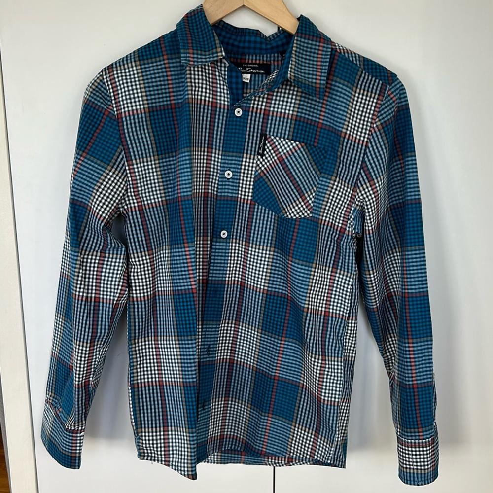 Ben Sherman button down shirt plaid boys 14 16 NWOT large